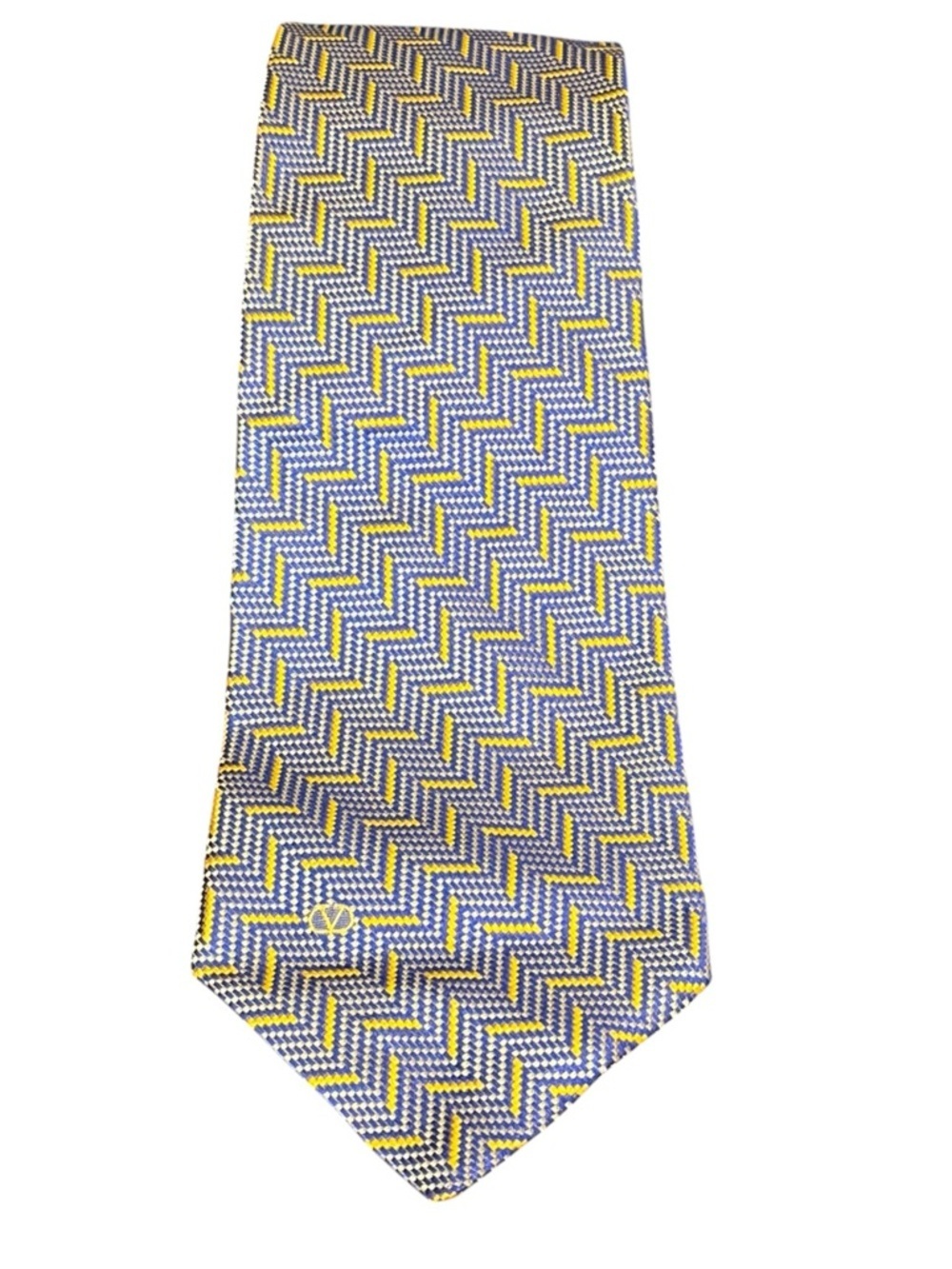 Valentino Cravatte Vintage Necktie Blue Gold Chevron Italy
